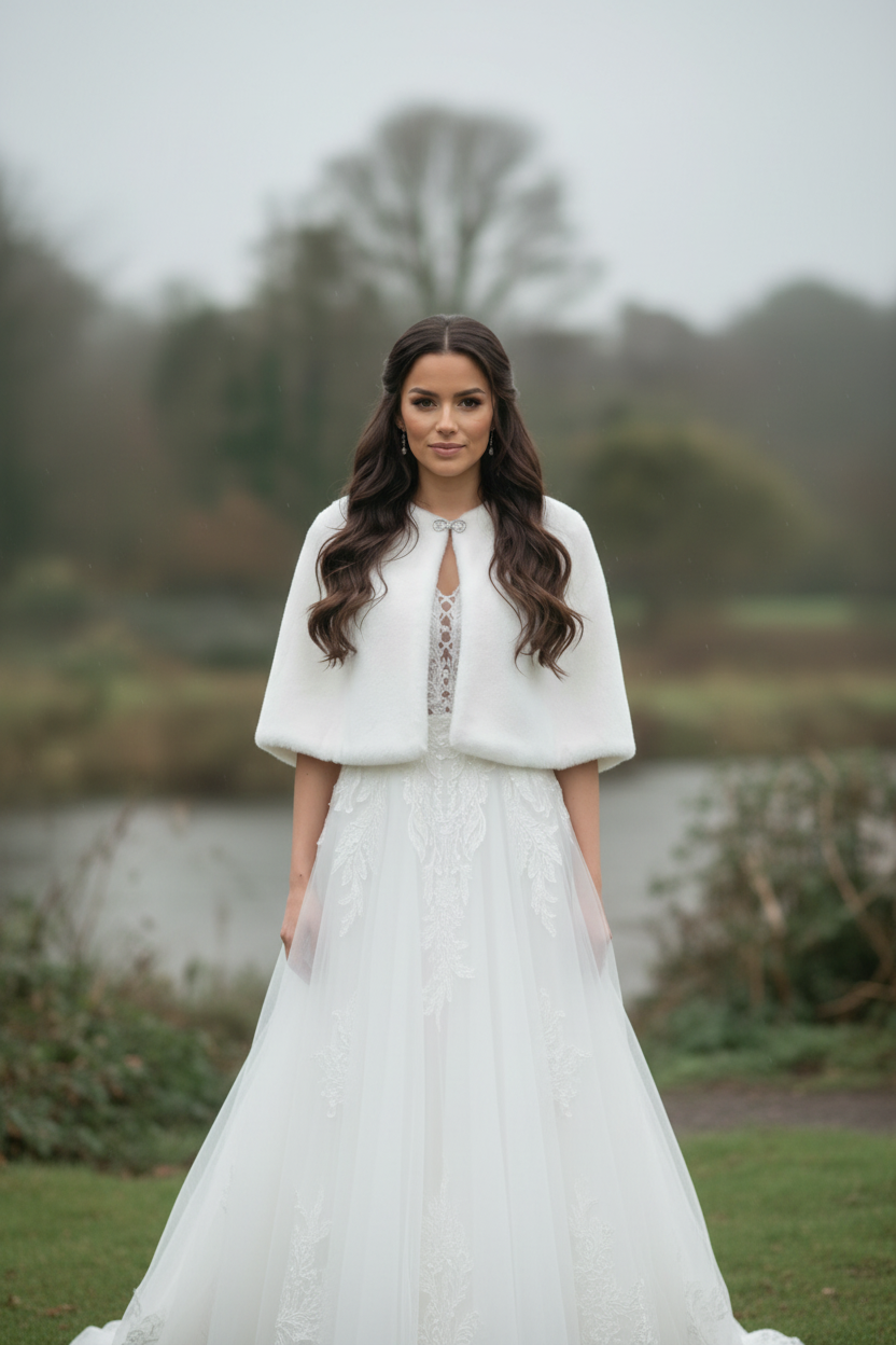 ivory bridal faux fur bolero jacket